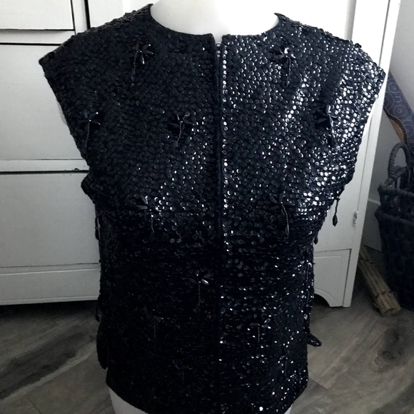 Vtg Woodward's 100% Wool Black Sequin Women Size L - Picture 3 of 5